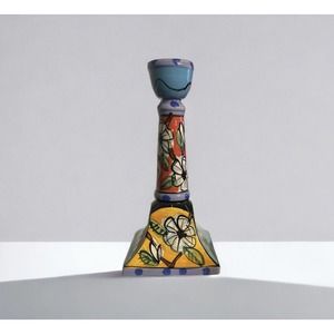 Colorful Floral Ceramic Art Pottery Candle Stick Holder From The Mirage
